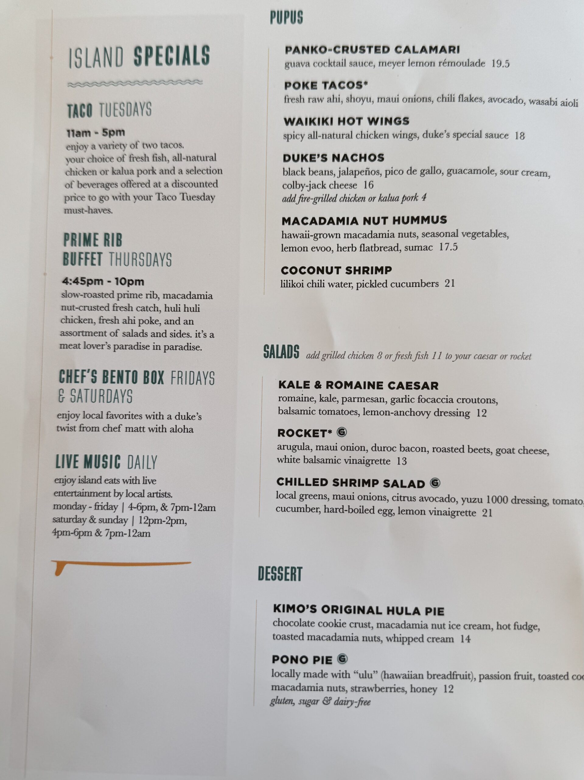 duke's waikiki menu